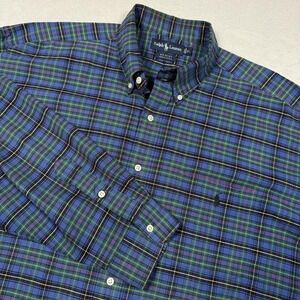 Ralph Lauren Shirt Mens XL Blue Green Plaid Long Sleeve Big Shirt Button Down‎